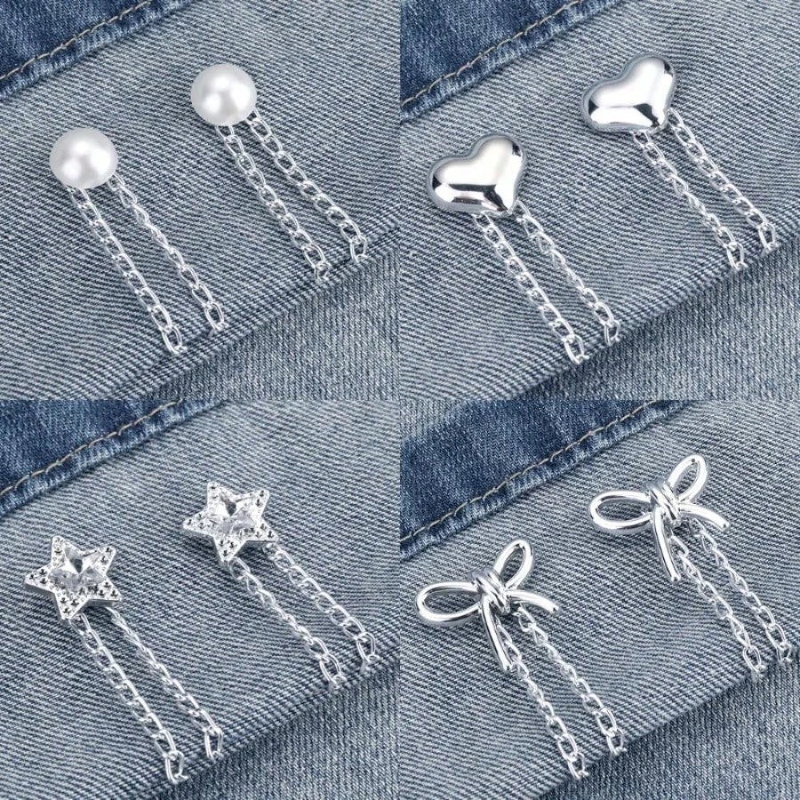 4pcs Multi-Functional Clothing Clips, Can Be Used For Hemming Pants Legs, Metal Star, Heart, Bow Shaped, Suitable For Shirts, Clothes, Pants, Can Be Used For Clipping, Buttons, Cute Decorative Pants L