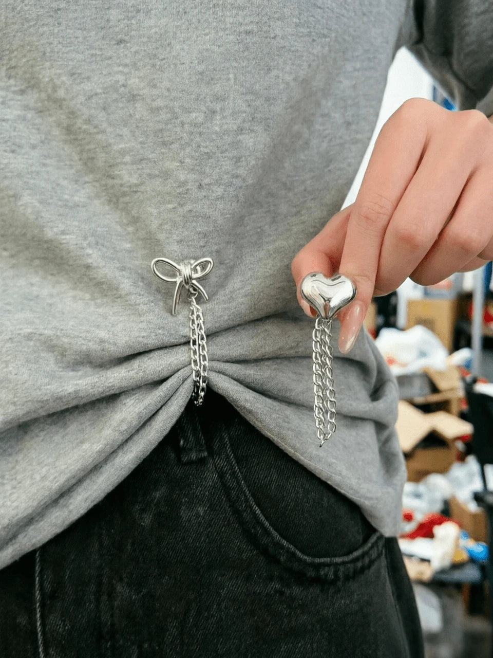 4pcs Multi-Functional Clothing Clips, Can Be Used For Hemming Pants Legs, Metal Star, Heart, Bow Shaped, Suitable For Shirts, Clothes, Pants, Can Be Used For Clipping, Buttons, Cute Decorative Pants L