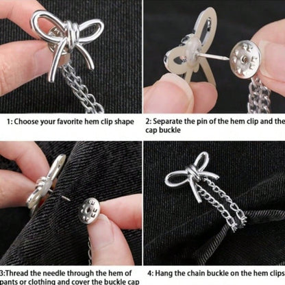 4pcs Multi-Functional Clothing Clips, Can Be Used For Hemming Pants Legs, Metal Star, Heart, Bow Shaped, Suitable For Shirts, Clothes, Pants, Can Be Used For Clipping, Buttons, Cute Decorative Pants L
