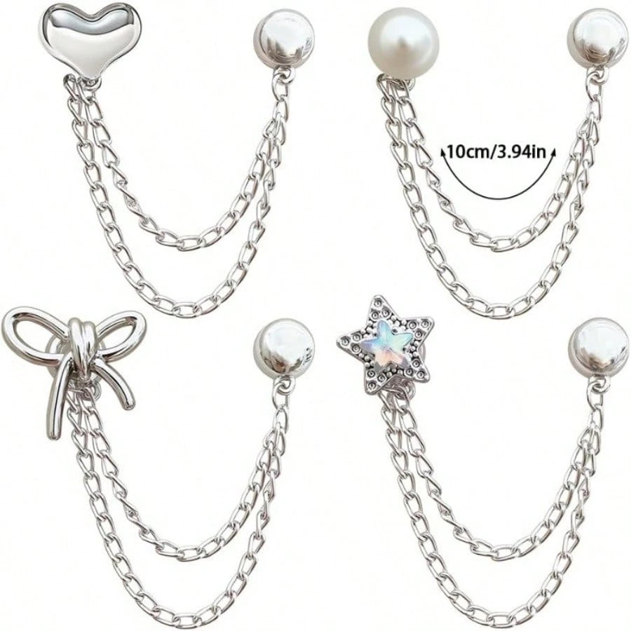 4pcs Multi-Functional Clothing Clips, Can Be Used For Hemming Pants Legs, Metal Star, Heart, Bow Shaped, Suitable For Shirts, Clothes, Pants, Can Be Used For Clipping, Buttons, Cute Decorative Pants L