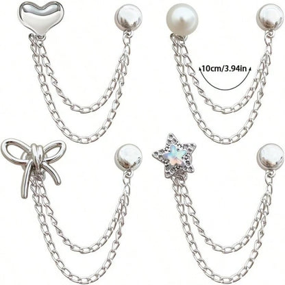 4pcs Multi-Functional Clothing Clips, Can Be Used For Hemming Pants Legs, Metal Star, Heart, Bow Shaped, Suitable For Shirts, Clothes, Pants, Can Be Used For Clipping, Buttons, Cute Decorative Pants L