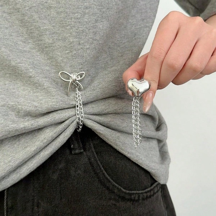 4pcs Multi-Functional Clothing Clips, Can Be Used For Hemming Pants Legs, Metal Star, Heart, Bow Shaped, Suitable For Shirts, Clothes, Pants, Can Be Used For Clipping, Buttons, Cute Decorative Pants L