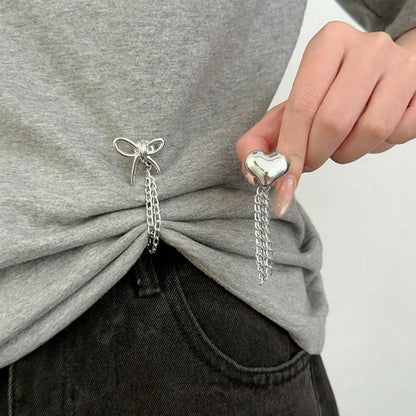 4pcs Multi-Functional Clothing Clips, Can Be Used For Hemming Pants Legs, Metal Star, Heart, Bow Shaped, Suitable For Shirts, Clothes, Pants, Can Be Used For Clipping, Buttons, Cute Decorative Pants L