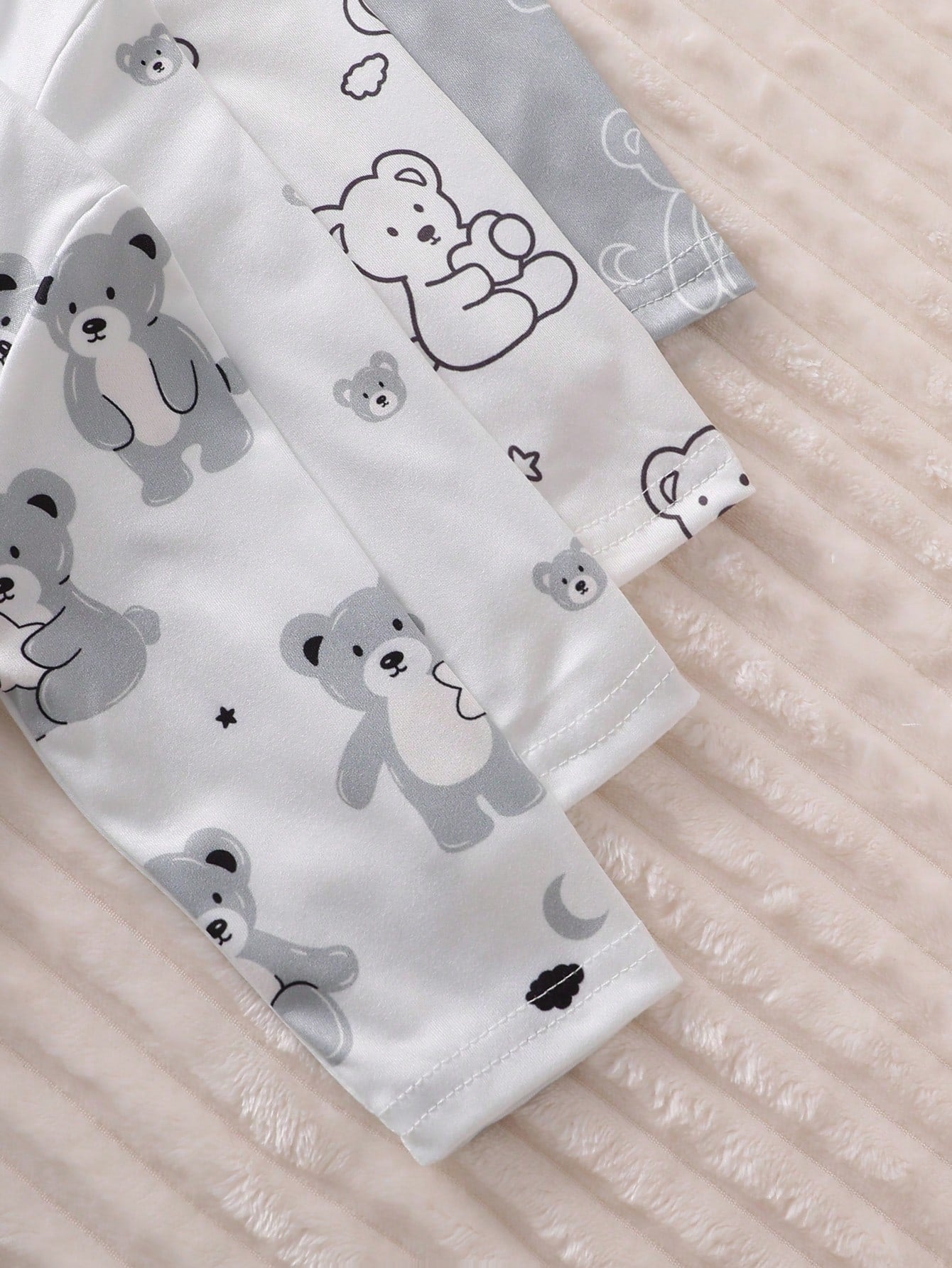 4pcs Newborn Baby Bear Pattern White Khaki Romper Set,Long Sleeve Footed Jumpsuit Pajamas,Autumn Cute Graphic Winter Home Wear,Family Matching Clothes