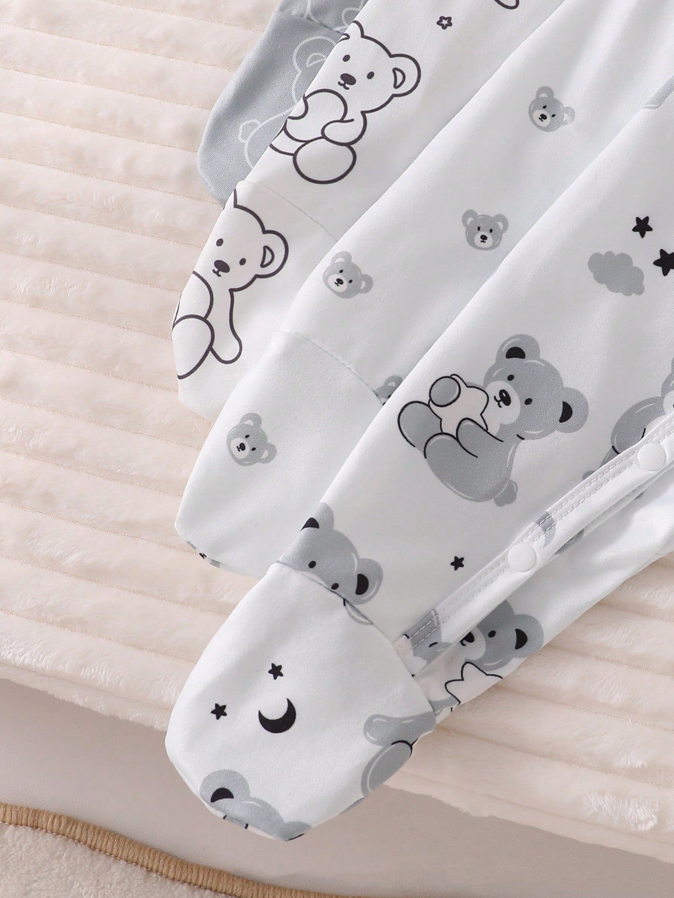 4pcs Newborn Baby Bear Pattern White Khaki Romper Set,Long Sleeve Footed Jumpsuit Pajamas,Autumn Cute Graphic Winter Home Wear,Family Matching Clothes