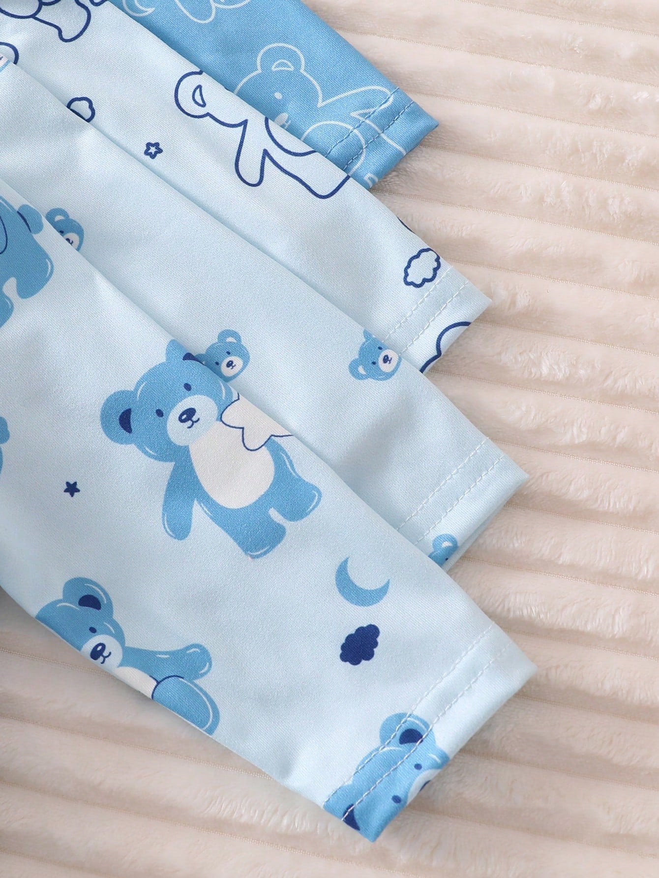 4pcs Newborn Bear Pattern Footed Jumpsuit Pajamas Set,Soft Winter Long Sleeve Baby Boy Clothes,Aqua Blue,Autumn,Cute,Lounge Pajamas For New Born