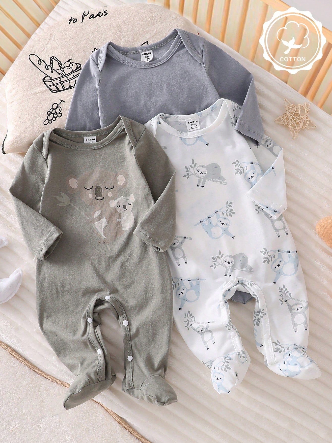 4pcs Newborn Bear Pattern Footed Jumpsuit Pajamas Set,Soft Winter Long Sleeve Baby Boy Clothes,Aqua Blue,Autumn,Cute,Lounge Pajamas For New Born