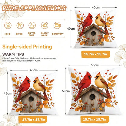 4pcs North American Cardinal Autumn Floral Pattern Pillow Covers, Single-Sided Print Pillow Covers, Suitable For Living Room Bedroom Home Decor, All-Season Pillow Covers