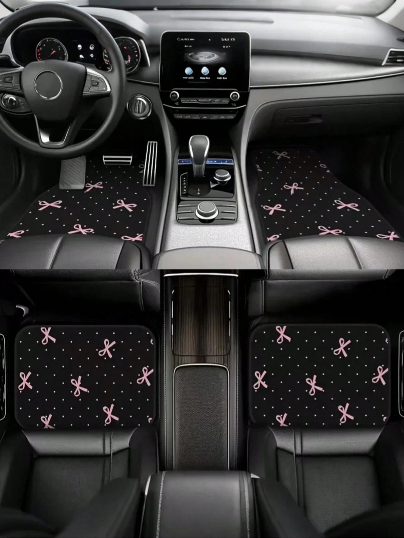 4pcs Pink Bow Car Floor Mats Set- Durable Polyester Material, Easy To Clean, Front & Rear Seat Protection, All-Weather Use, Fit For Trucks, Sedans And SUVs, Perfect Gift