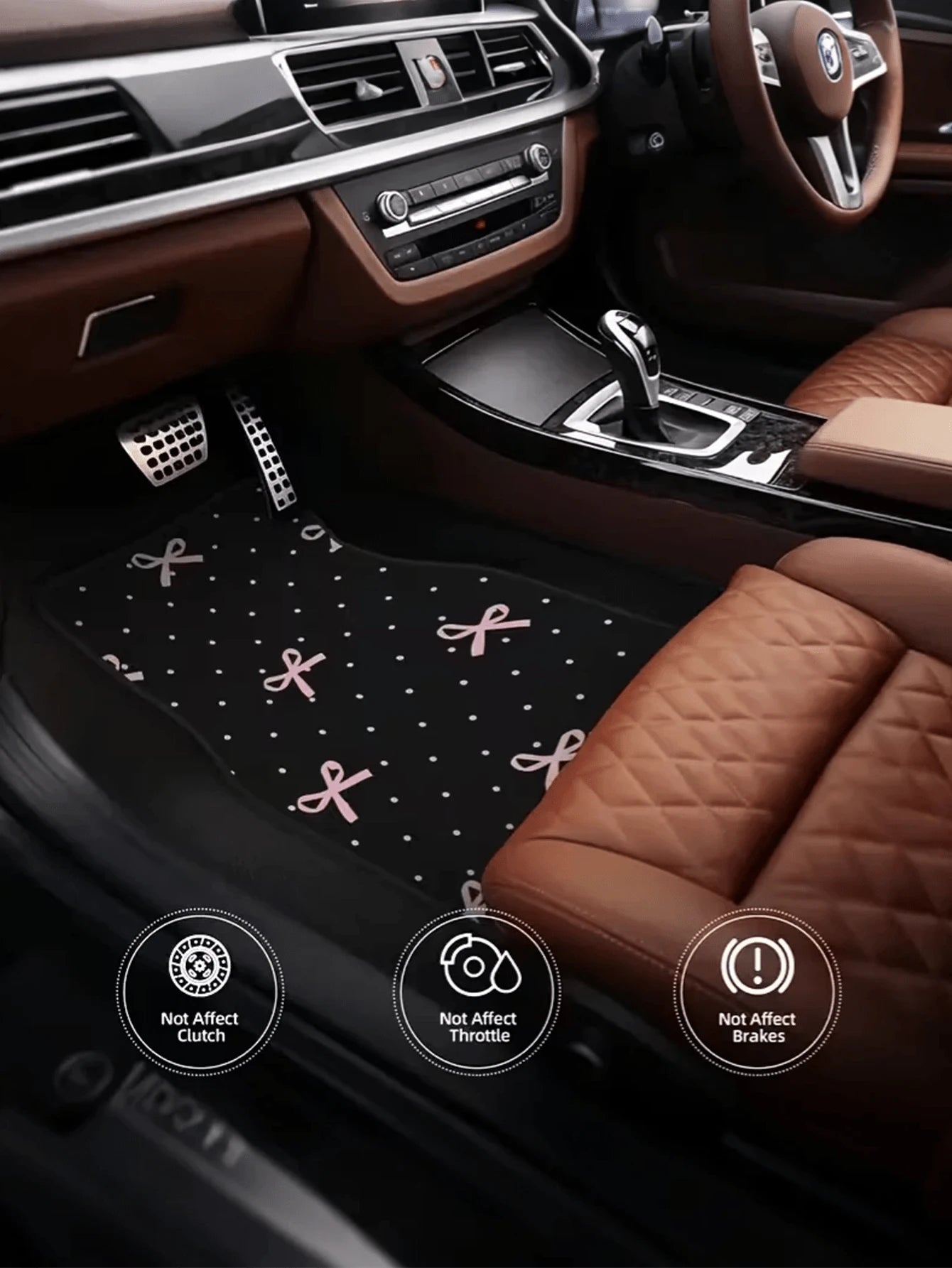 4pcs Pink Bow Car Floor Mats Set- Durable Polyester Material, Easy To Clean, Front & Rear Seat Protection, All-Weather Use, Fit For Trucks, Sedans And SUVs, Perfect Gift