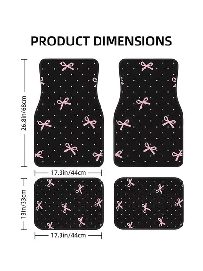 4pcs Pink Bow Car Floor Mats Set- Durable Polyester Material, Easy To Clean, Front & Rear Seat Protection, All-Weather Use, Fit For Trucks, Sedans And SUVs, Perfect Gift