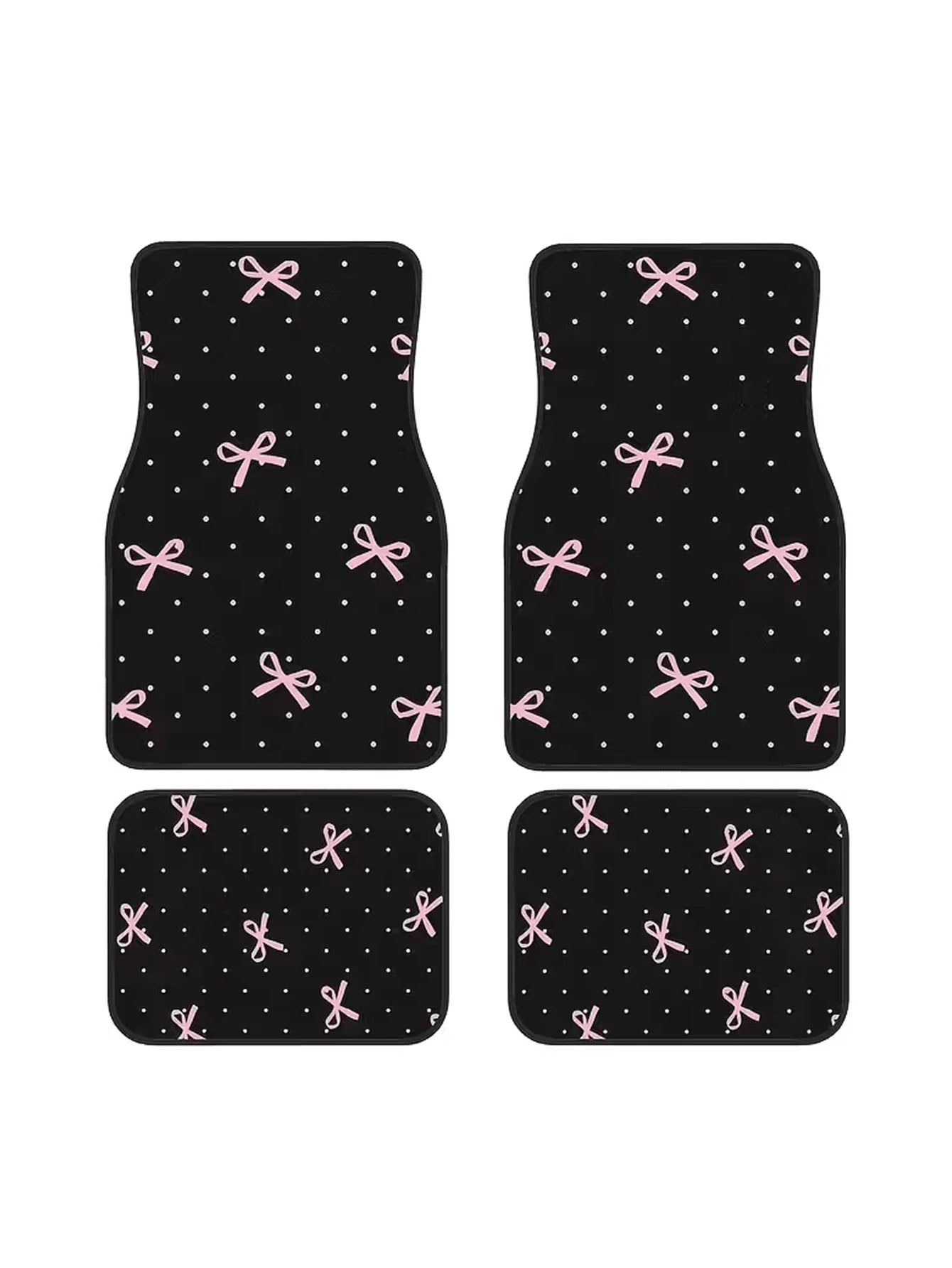 4pcs Pink Bow Car Floor Mats Set- Durable Polyester Material, Easy To Clean, Front & Rear Seat Protection, All-Weather Use, Fit For Trucks, Sedans And SUVs, Perfect Gift