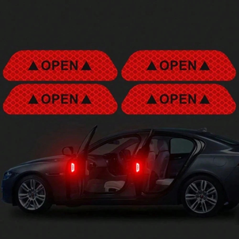 4PCS Reflective Open Prompt Stickers For Car Door, Car Stickers And Decals,Car Door Open Reflective Warning Stickers,Anti Scratch Decorative Sticker Car Bumper Tape Repair,3.6 Inch Auto Warning Decals