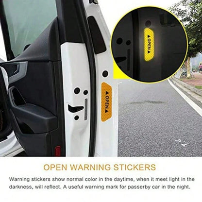 4PCS Reflective Open Prompt Stickers For Car Door, Car Stickers And Decals,Car Door Open Reflective Warning Stickers,Anti Scratch Decorative Sticker Car Bumper Tape Repair,3.6 Inch Auto Warning Decals