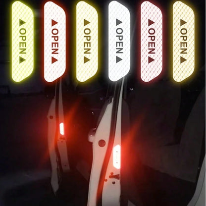 4PCS Reflective Open Prompt Stickers For Car Door, Car Stickers And Decals,Car Door Open Reflective Warning Stickers,Anti Scratch Decorative Sticker Car Bumper Tape Repair,3.6 Inch Auto Warning Decals