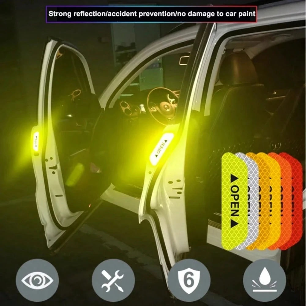 4PCS Reflective Open Prompt Stickers For Car Door, Car Stickers And Decals,Car Door Open Reflective Warning Stickers,Anti Scratch Decorative Sticker Car Bumper Tape Repair,3.6 Inch Auto Warning Decals