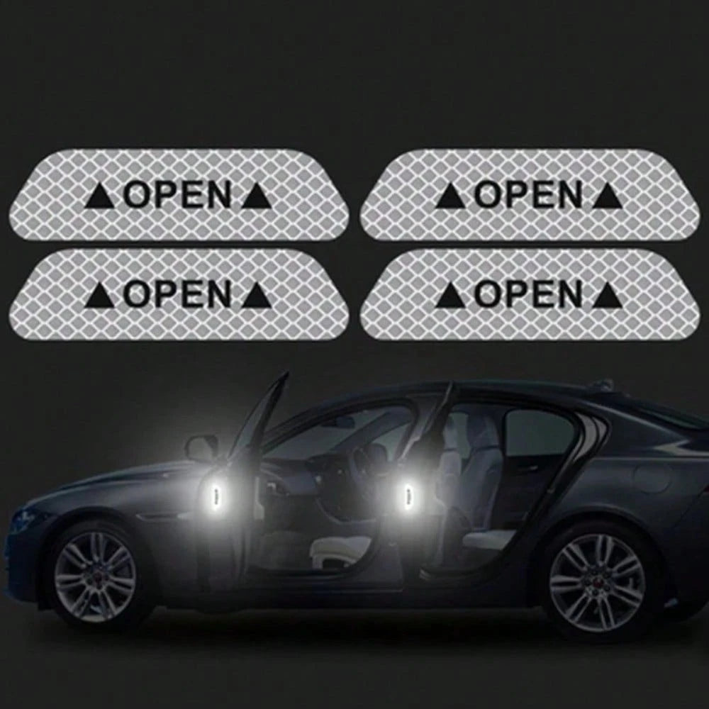 4PCS Reflective Open Prompt Stickers For Car Door, Car Stickers And Decals,Car Door Open Reflective Warning Stickers,Anti Scratch Decorative Sticker Car Bumper Tape Repair,3.6 Inch Auto Warning Decals