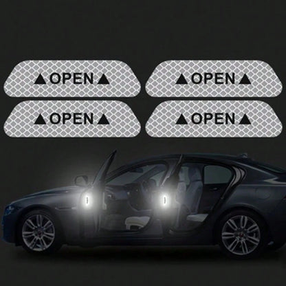 4PCS Reflective Open Prompt Stickers For Car Door, Car Stickers And Decals,Car Door Open Reflective Warning Stickers,Anti Scratch Decorative Sticker Car Bumper Tape Repair,3.6 Inch Auto Warning Decals