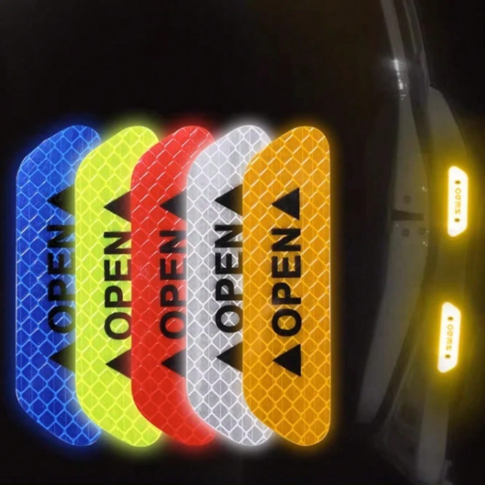 4PCS Reflective Open Prompt Stickers For Car Door, Car Stickers And Decals,Car Door Open Reflective Warning Stickers,Anti Scratch Decorative Sticker Car Bumper Tape Repair,3.6 Inch Auto Warning Decals