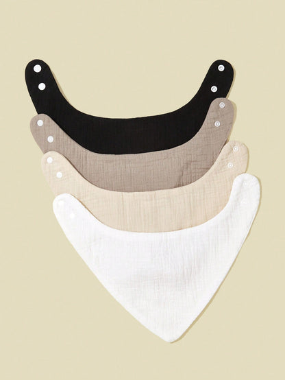 4pcs/Set Baby Bibs, 100% Pure Cotton, Soft & Breathable, Suitable For Newborns, Solid Color, Unisex