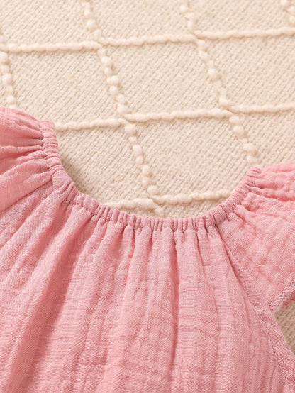 4pcs/Set, Baby Girl, Casual Fashion Cute Elegant, Soft Comfortable, Floral Pattern Ruffle Trim Cotton Romper And Bowknot Decorated Headband Set, Baby Girl Clothing, Newborn Baby Girl Clothing, Baby Su