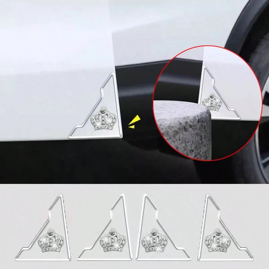 4pcs Shiny Crown Pattern Car Door Edge Anti-Collision Stickers, Sparkling Rhinestone Car Door Edge Guard Scratch-Resistant Stickers, Triangle Car Door Anti-Collision Strips, Door Opening Protection An