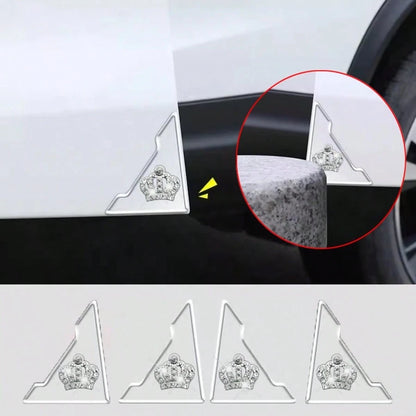 4pcs Shiny Crown Pattern Car Door Edge Anti-Collision Stickers, Sparkling Rhinestone Car Door Edge Guard Scratch-Resistant Stickers, Triangle Car Door Anti-Collision Strips, Door Opening Protection An