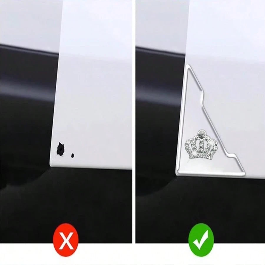4pcs Shiny Crown Pattern Car Door Edge Anti-Collision Stickers, Sparkling Rhinestone Car Door Edge Guard Scratch-Resistant Stickers, Triangle Car Door Anti-Collision Strips, Door Opening Protection An