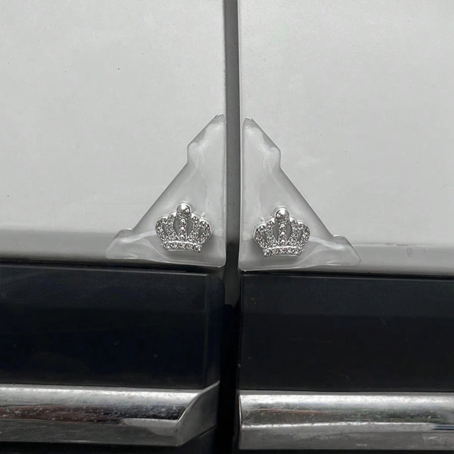4pcs Shiny Crown Pattern Car Door Edge Anti-Collision Stickers, Sparkling Rhinestone Car Door Edge Guard Scratch-Resistant Stickers, Triangle Car Door Anti-Collision Strips, Door Opening Protection An