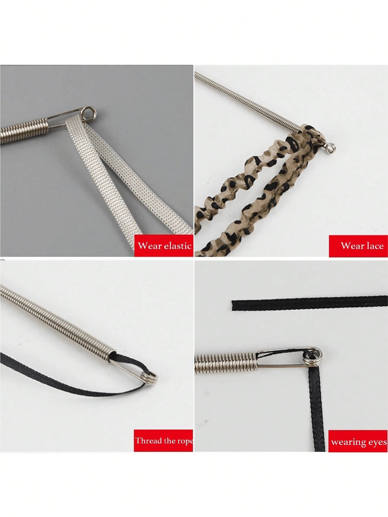 4pcs Spring-Loaded Flexible Drawstring Replacement Tool | 2-In-1 Elastic Band Threader, Suitable For Pants, Sweatshirts And Skirts | Home Essential Kit, Includes Belt Threader, No-Sew DIY Assistant |