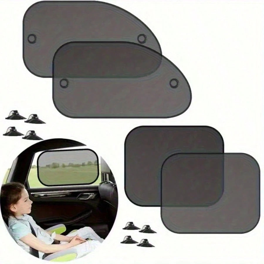 4pcs Suction Cup Car Side Window Sunshade Mesh Breathable Car Window Sun Protection Heat Insulation Shade Curtain Interior Light Blocking Cooling UV Protection Shade Mesh Universal Sedan SUV Car Side