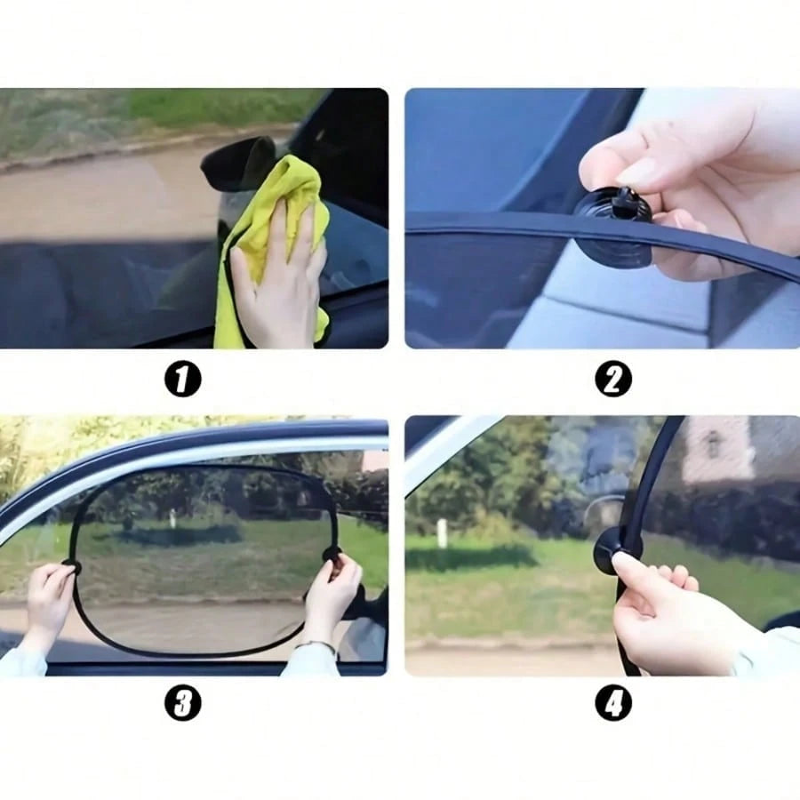 4pcs Suction Cup Car Side Window Sunshade Mesh Breathable Car Window Sun Protection Heat Insulation Shade Curtain Interior Light Blocking Cooling UV Protection Shade Mesh Universal Sedan SUV Car Side