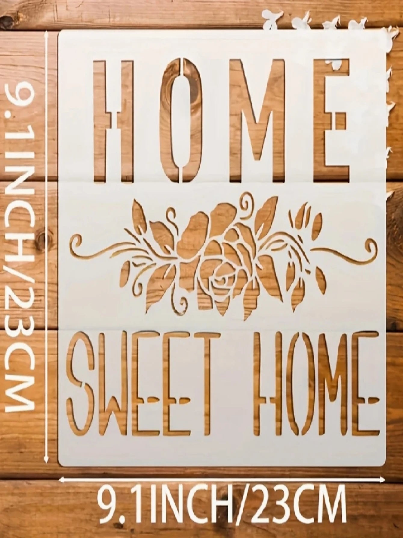 4pcs Sweet Home Decor Stencils- Floral & Heart Art Font Templates, 9.1 Inch Washable Reusable Flexible Painting Stencils, Suitable For Furniture, Doors & Windows, Fabric, DIY Crafts