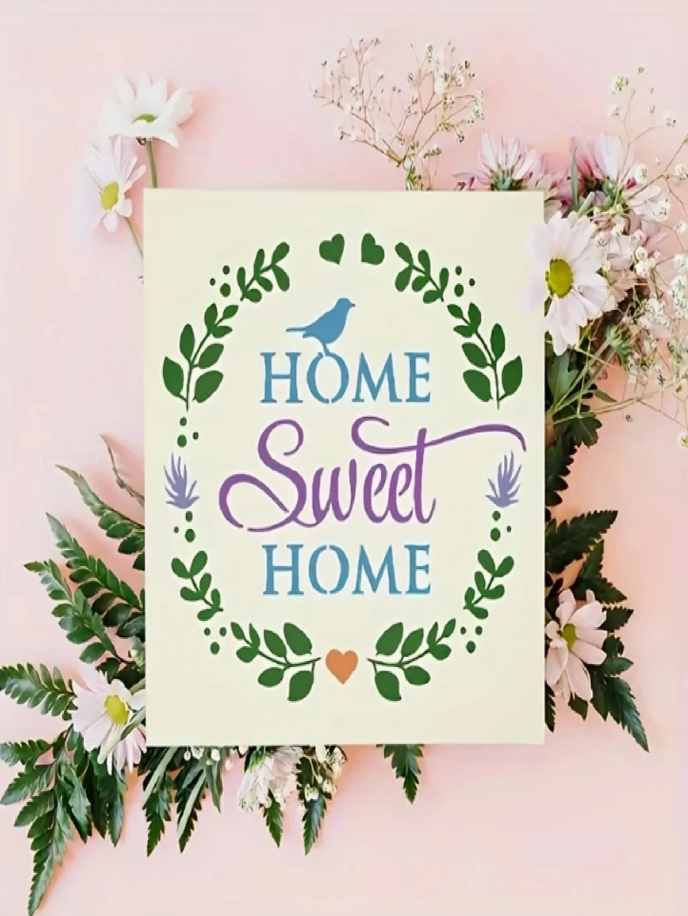 4pcs Sweet Home Decor Stencils- Floral & Heart Art Font Templates, 9.1 Inch Washable Reusable Flexible Painting Stencils, Suitable For Furniture, Doors & Windows, Fabric, DIY Crafts