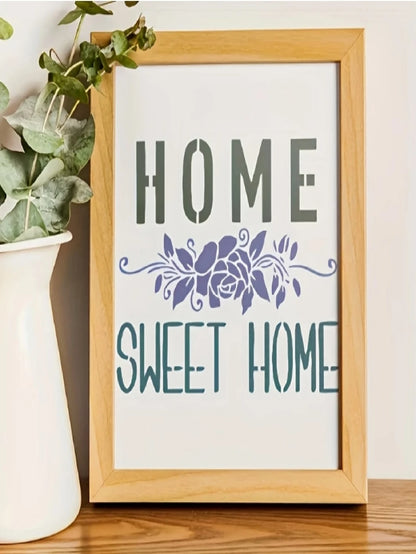 4pcs Sweet Home Decor Stencils- Floral & Heart Art Font Templates, 9.1 Inch Washable Reusable Flexible Painting Stencils, Suitable For Furniture, Doors & Windows, Fabric, DIY Crafts