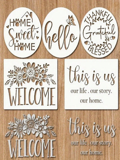 4pcs Sweet Home Decor Stencils- Floral & Heart Art Font Templates, 9.1 Inch Washable Reusable Flexible Painting Stencils, Suitable For Furniture, Doors & Windows, Fabric, DIY Crafts