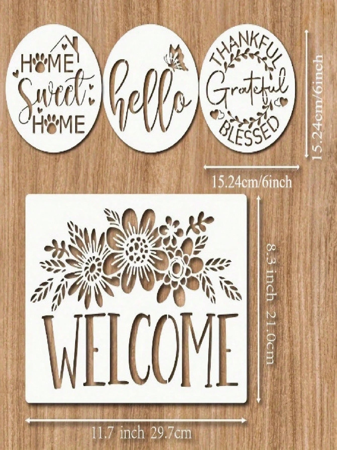 4pcs Sweet Home Decor Stencils- Floral & Heart Art Font Templates, 9.1 Inch Washable Reusable Flexible Painting Stencils, Suitable For Furniture, Doors & Windows, Fabric, DIY Crafts