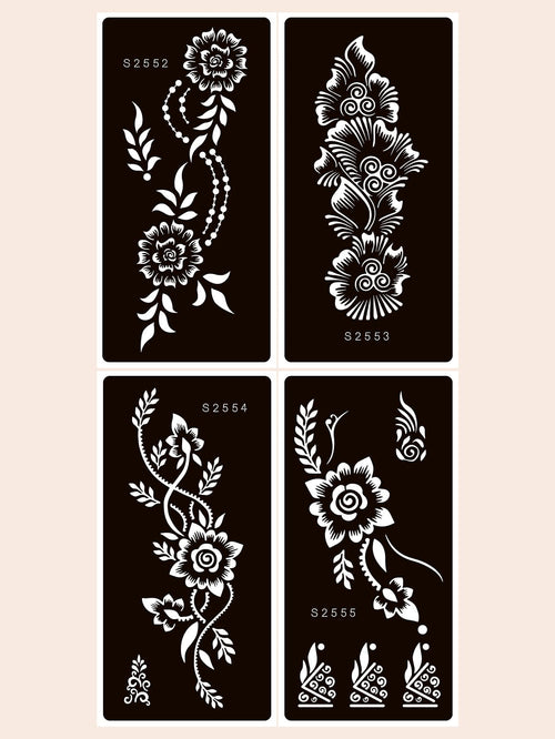 4pcs Vintage Floral Tattoo Stencil Set, Reusable Henna Paste Hollow Stencils, Beginner DIY Body Art Templates, Suitable For Daily, Vacation, Wedding