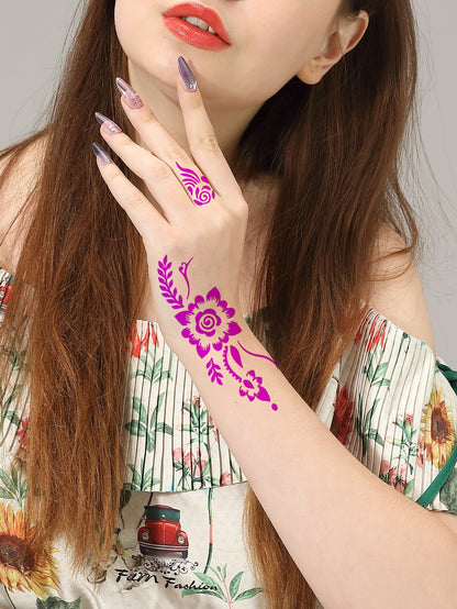 4pcs Vintage Floral Tattoo Stencil Set, Reusable Henna Paste Hollow Stencils, Beginner DIY Body Art Templates, Suitable For Daily, Vacation, Wedding