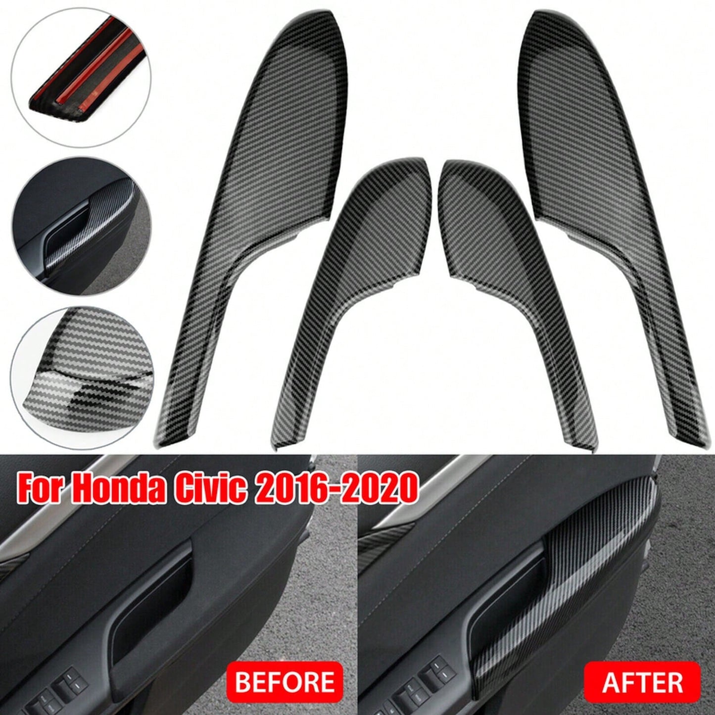 4x 2016-2020 Carbon Fiber Interior Door Armrest Panel Trim Cover F96Y