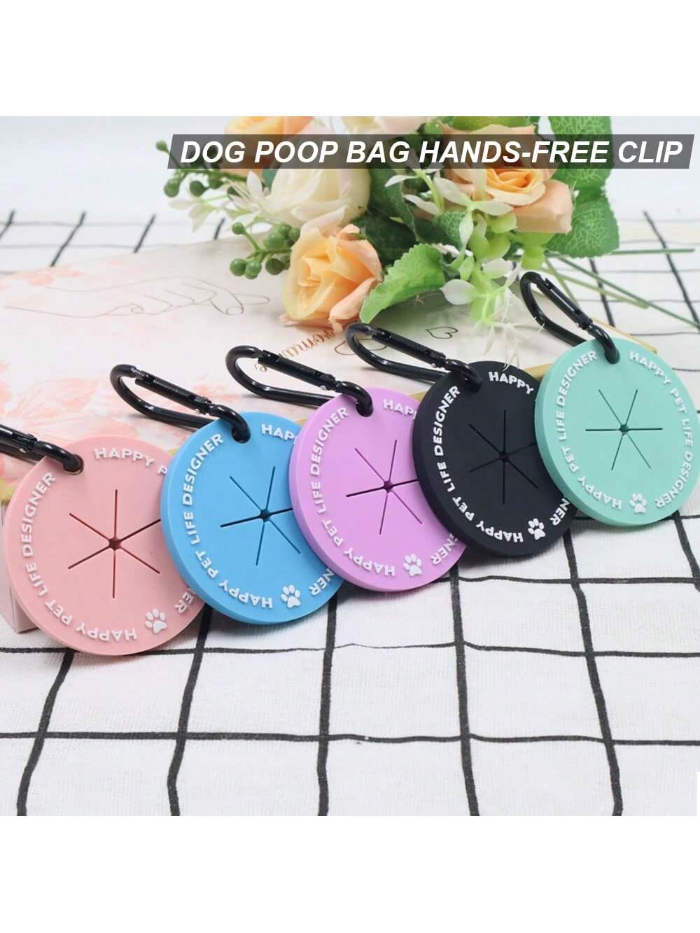 5 Colors Dog Poop Bag Holder, Waste Bag Holder With Carabiner Clip, Hands Free Poop Bag Carrier For Leash, Pet Waste Bag Dispenser For Dog Walking Accessory