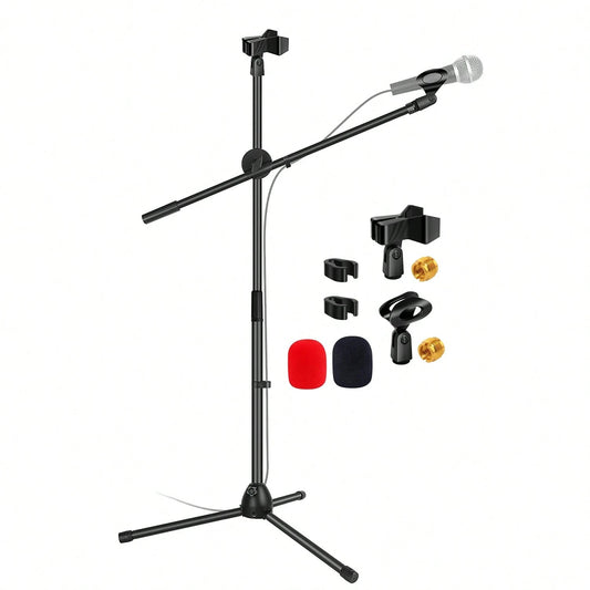 5 Core Microphone Stand Floor 2 Mic Clips Height Adjustable