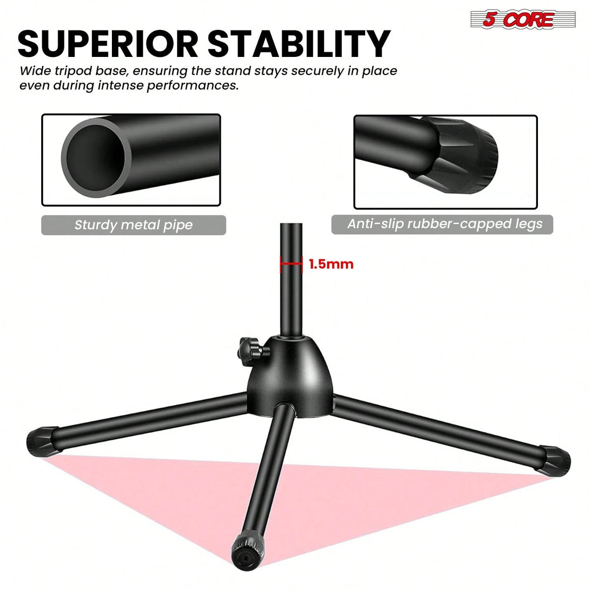 5 Core Microphone Stand Floor 2 Mic Clips Height Adjustable