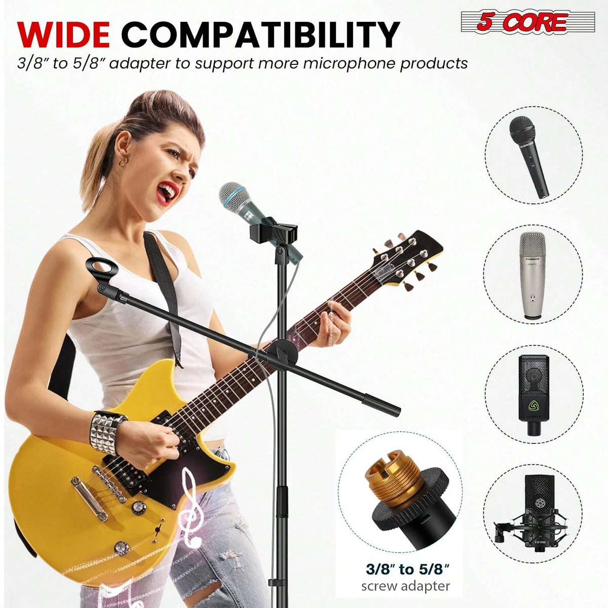 5 Core Microphone Stand Floor 2 Mic Clips Height Adjustable