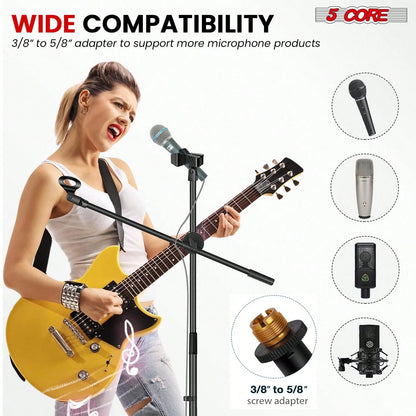 5 Core Microphone Stand Floor 2 Mic Clips Height Adjustable