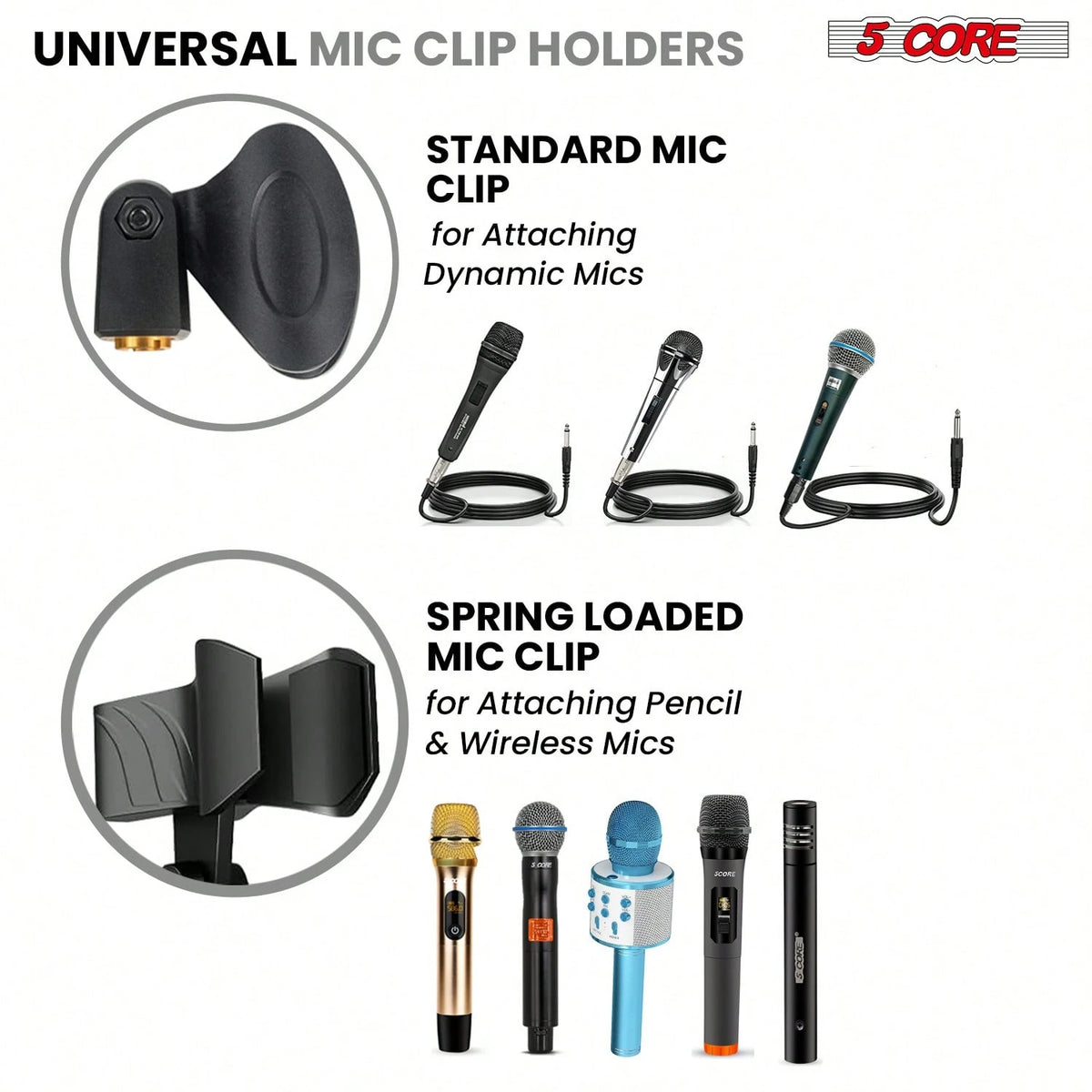 5 Core Microphone Stand Floor 2 Mic Clips Height Adjustable