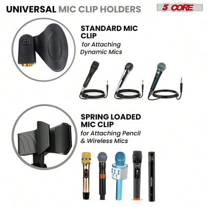 5 Core Microphone Stand Floor 2 Mic Clips Height Adjustable