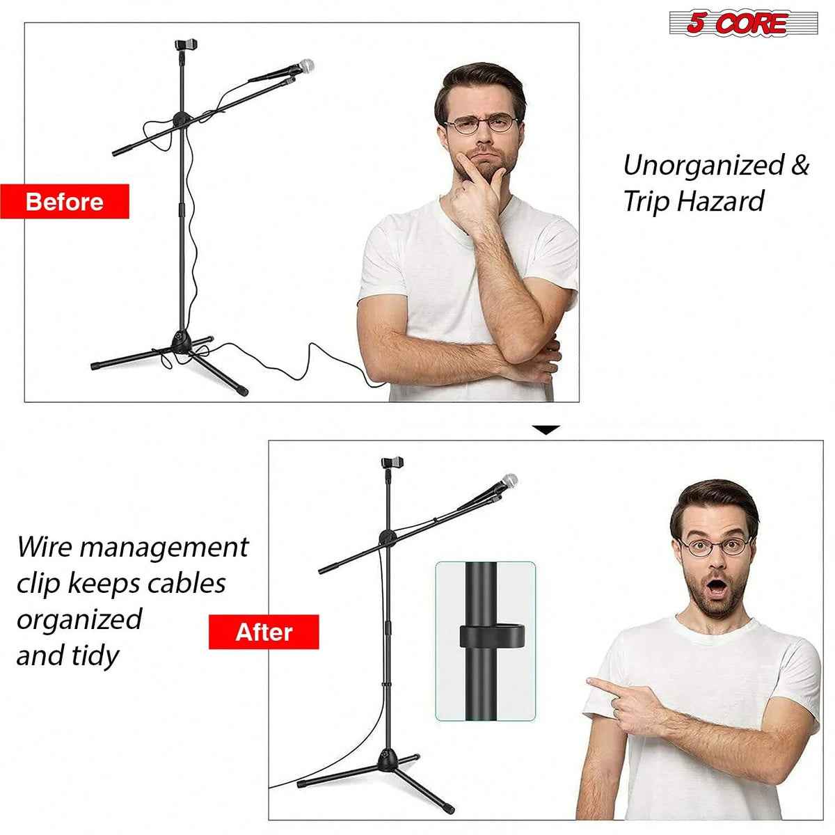 5 Core Microphone Stand Floor 2 Mic Clips Height Adjustable