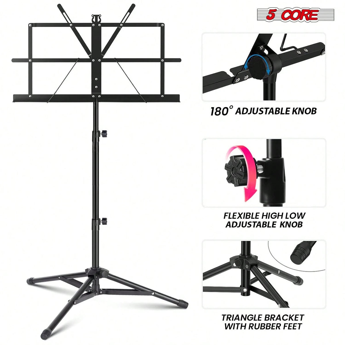 5 Core Sheet Music Stand Foldable Adjustable Bookstand
