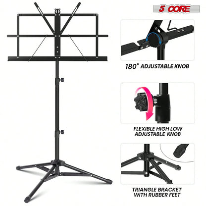 5 Core Sheet Music Stand Foldable Adjustable Bookstand